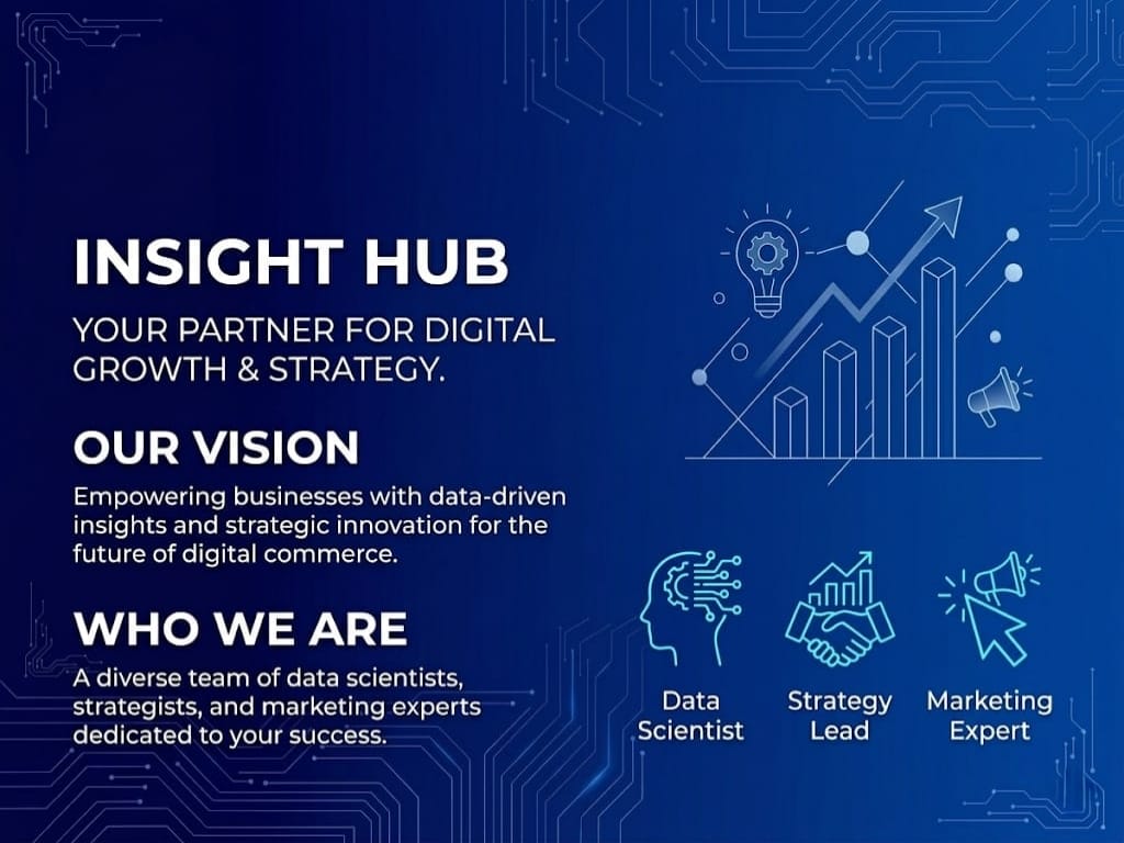 Insight Hub digital marketing banner with vision, strategy, and data analytics illustration