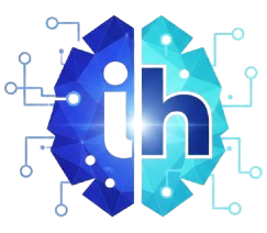 Insight Hub logo featuring a blue low-poly brain with circuit connections and "ih" monogram.
